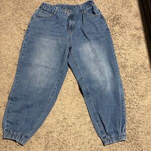 SHEIN Denim Joggers with Gold Accents